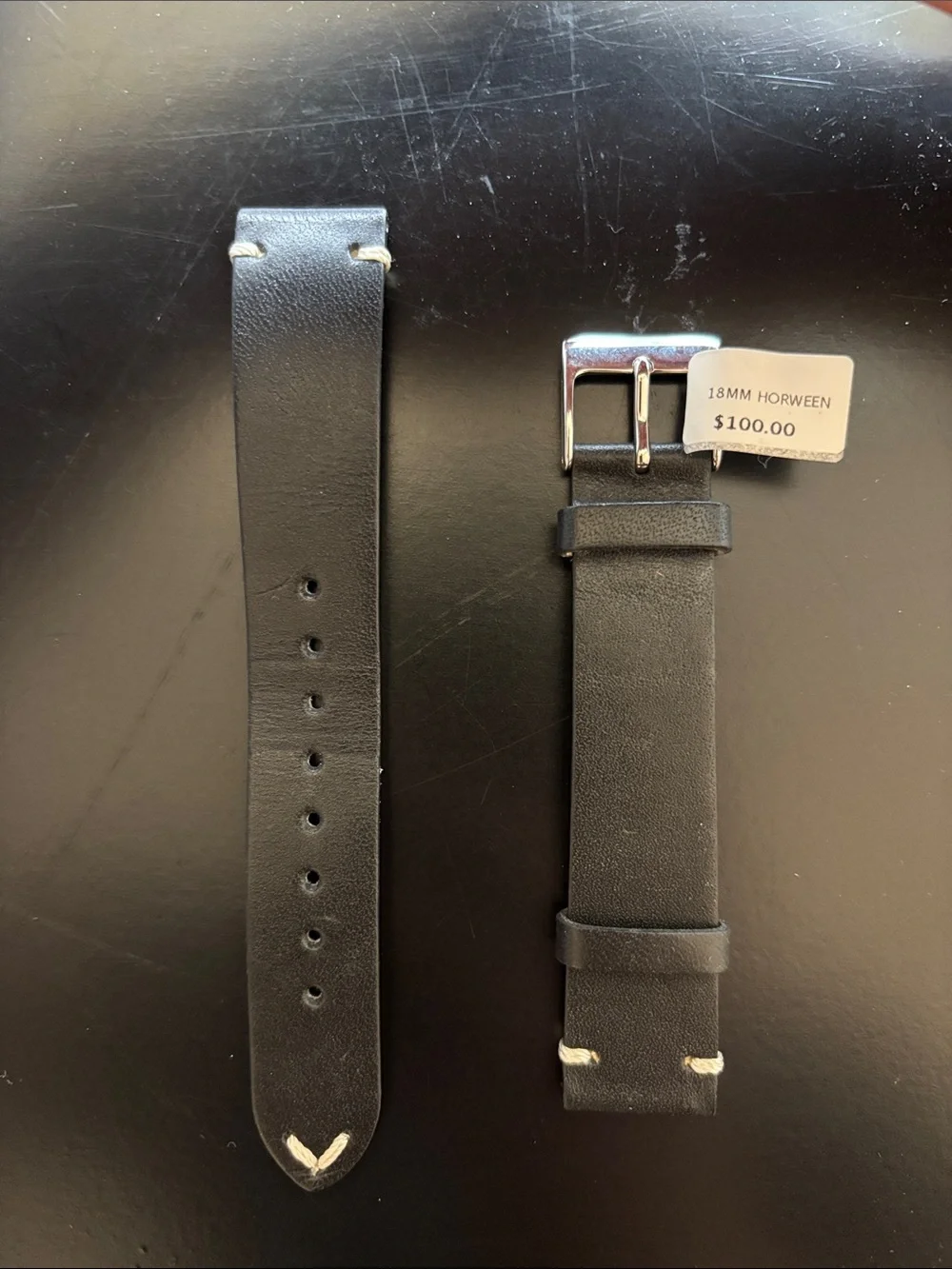 Black 18mm Leather Watch Strap - Classic Replacement